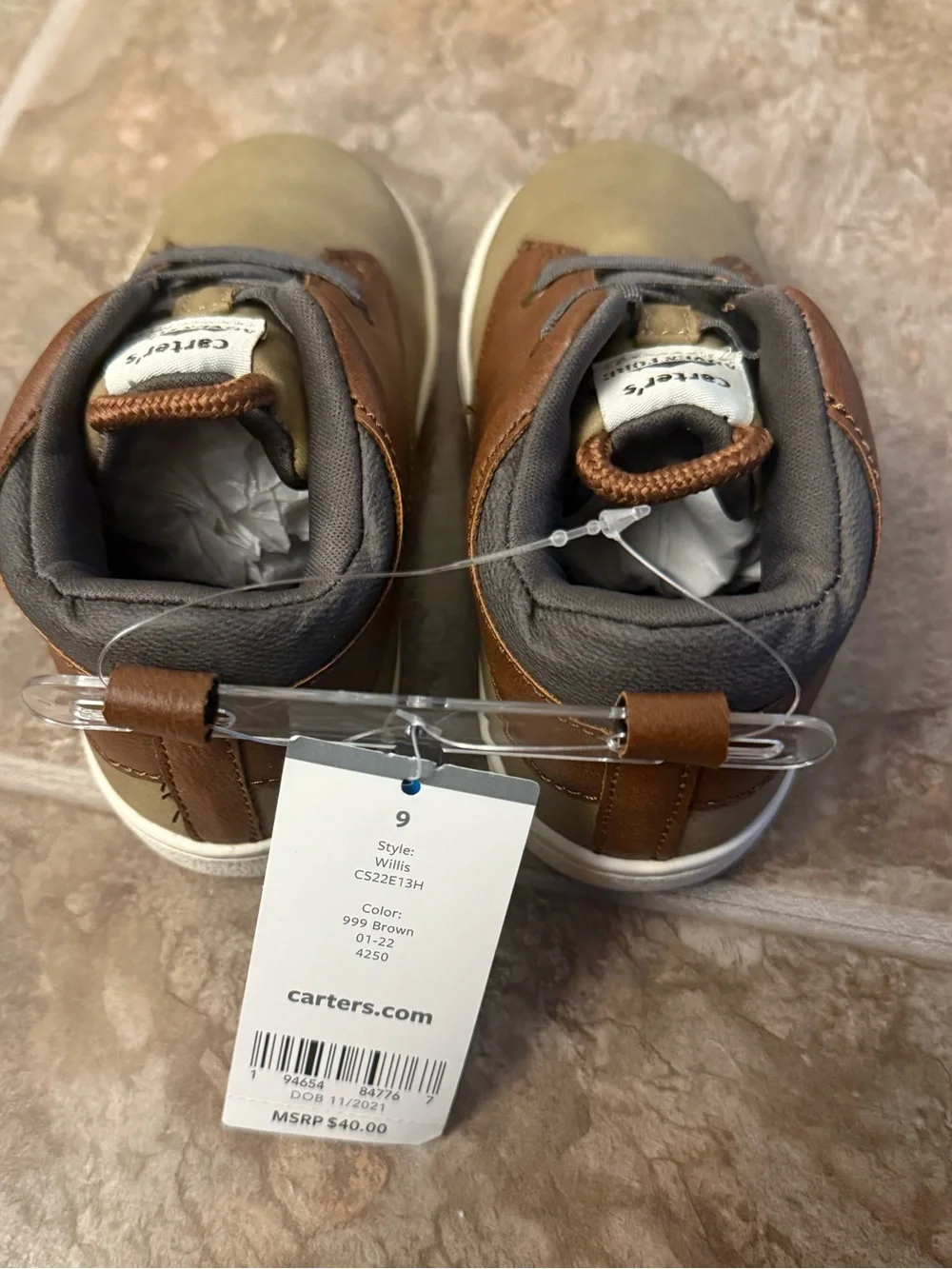 Carter’s Toddler High Top Sneakers Tan Brown Neutral Boots Lace Shoes Sz 9 NWT